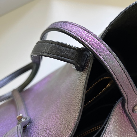 Coach Multicolor Iridescent Holographic Tote Bag Good Shape Purple Silver Flaws - Picture 12 of 16